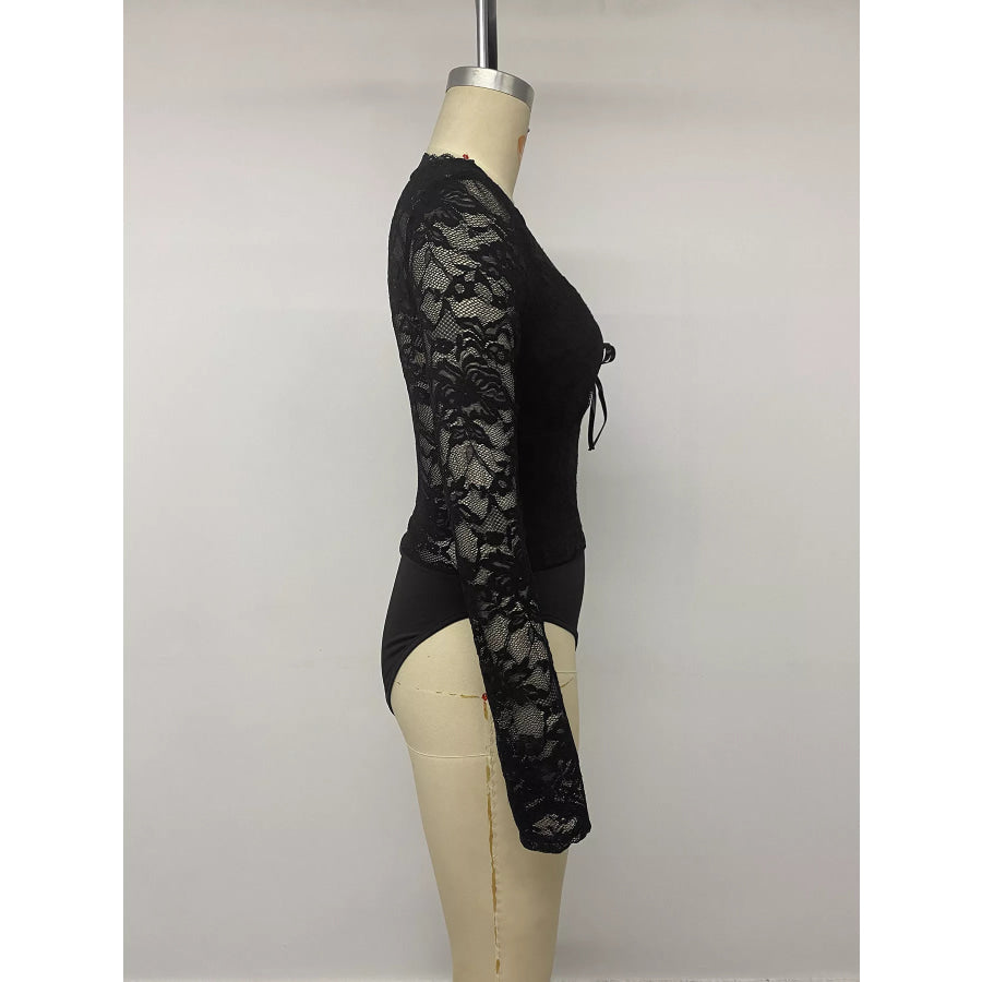 Lace Long Sleeve Bodysuit with Bow Detail Apparel and Accessories