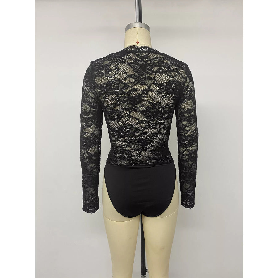 Lace Long Sleeve Bodysuit with Bow Detail Apparel and Accessories