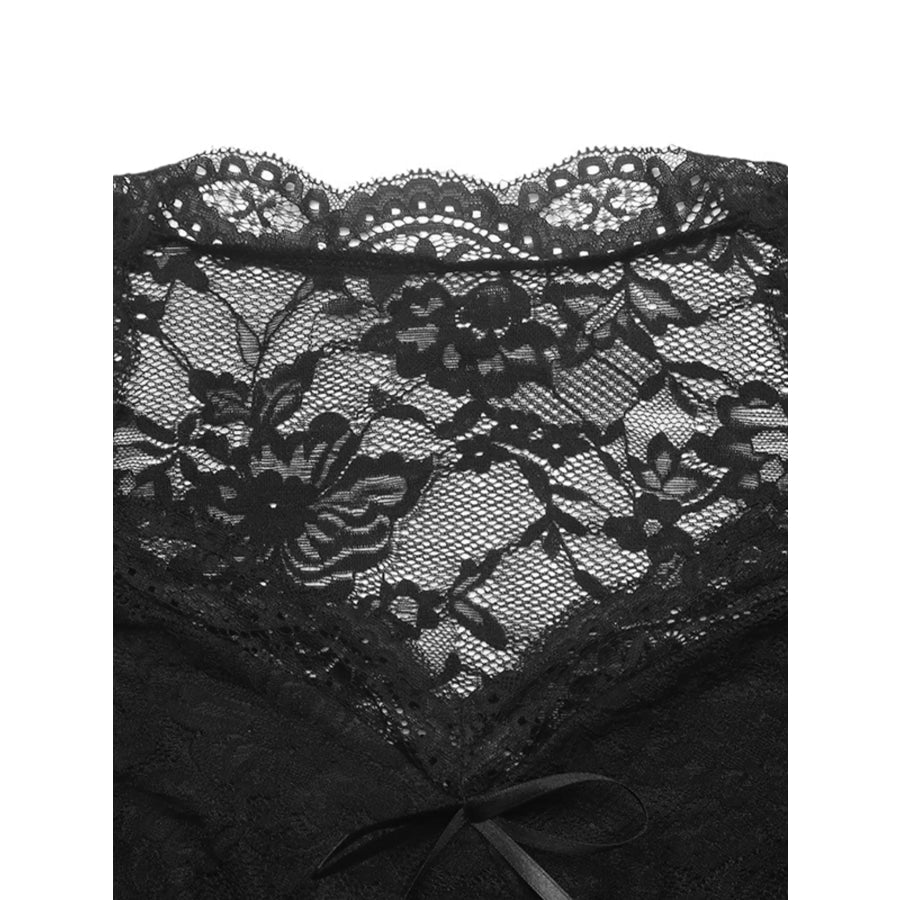 Lace Long Sleeve Bodysuit with Bow Detail Apparel and Accessories