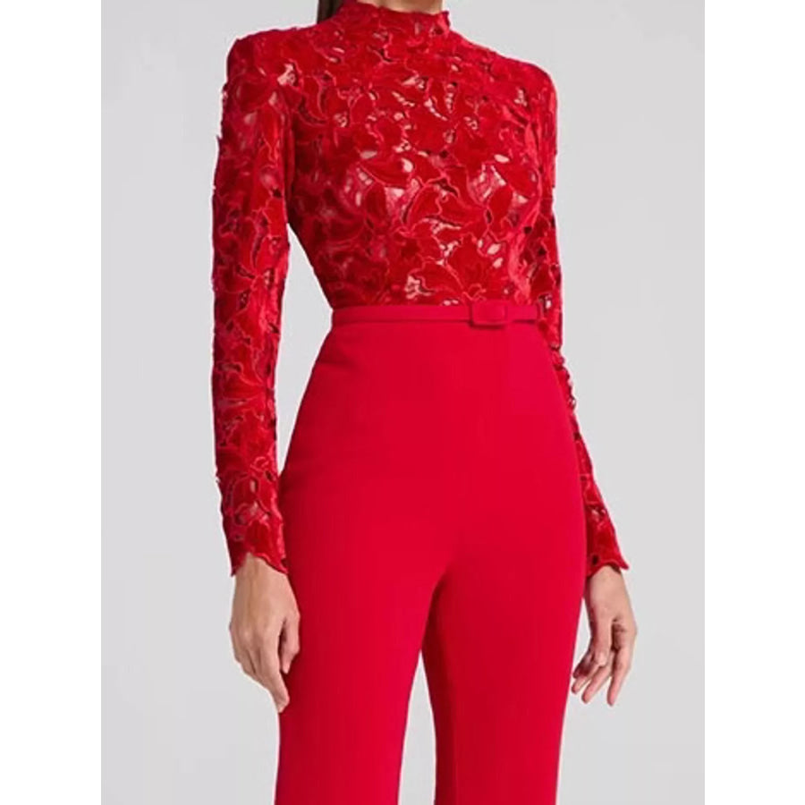 Lace Long-Sleeve Flare Jumpsuit Apparel and Accessories