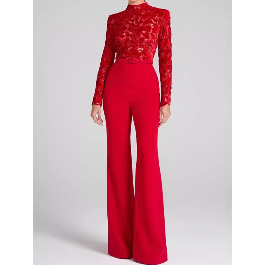 Lace Long-Sleeve Flare Jumpsuit Apparel and Accessories