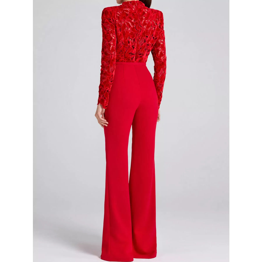 Lace Long-Sleeve Flare Jumpsuit Apparel and Accessories