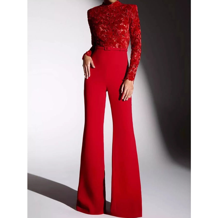 Lace Long-Sleeve Flare Jumpsuit Apparel and Accessories