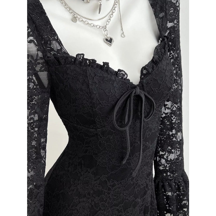 Lace Long Sleeve Mini Dress Black / S Apparel and Accessories