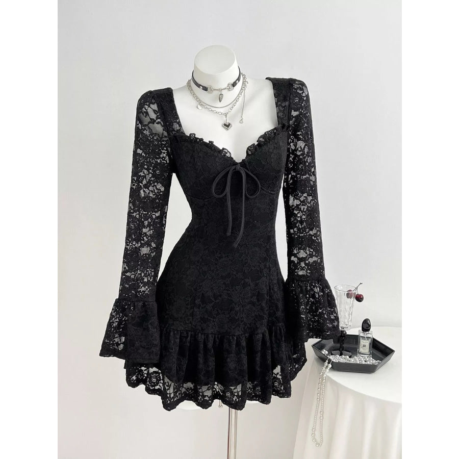 Lace Long Sleeve Mini Dress Black / S Apparel and Accessories