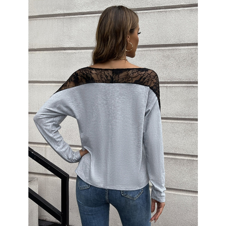 Lace Long Sleeve Round Neck Tee