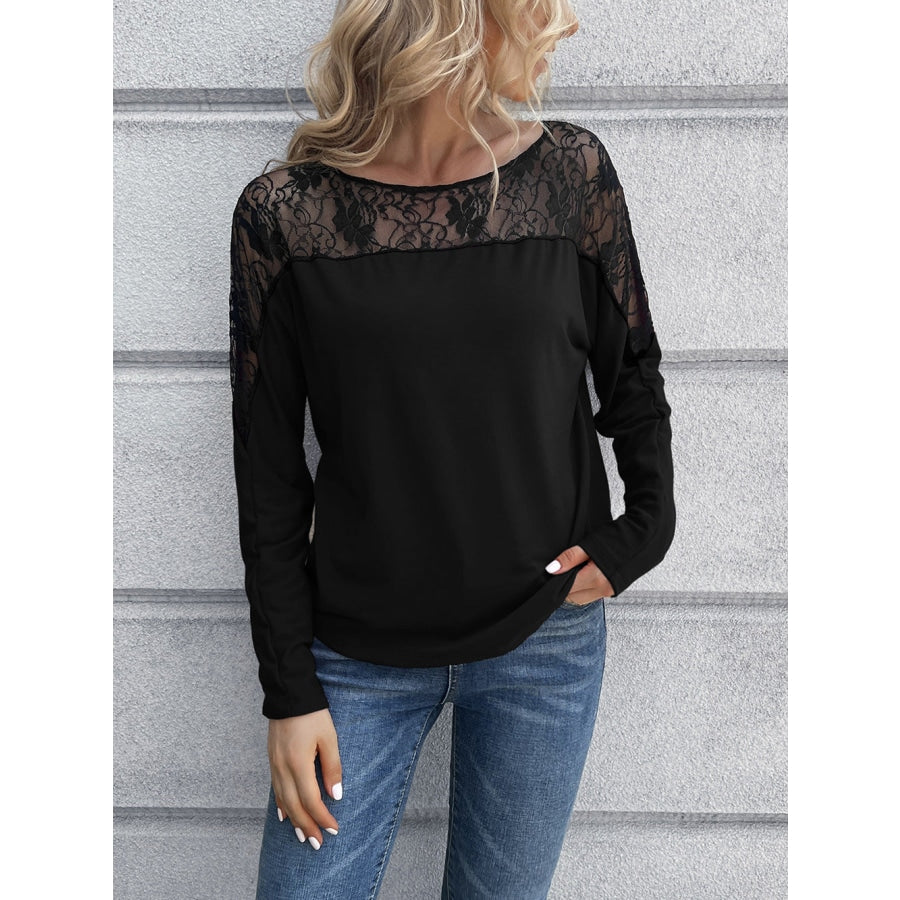 Lace Long Sleeve Round Neck Tee