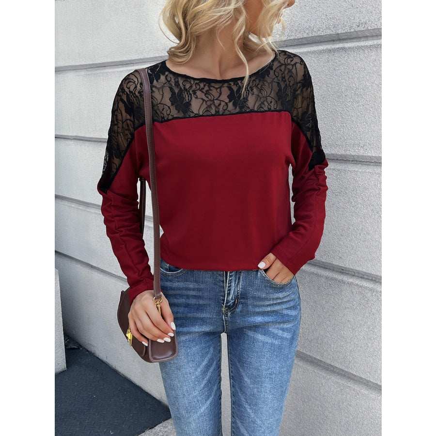 Lace Long Sleeve Round Neck Tee