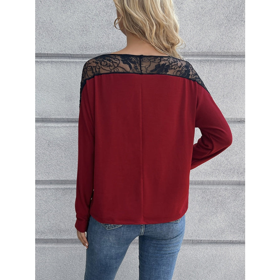 Lace Long Sleeve Round Neck Tee