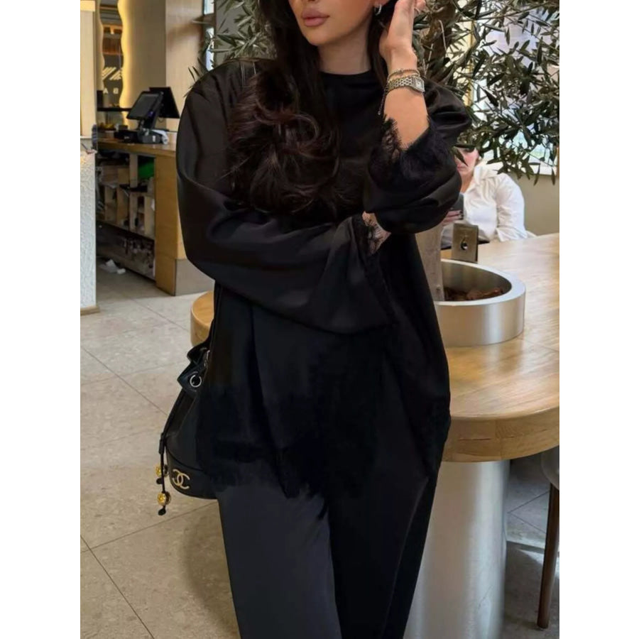 Lace Long Sleeve Top and Pants Set Apparel Accessories