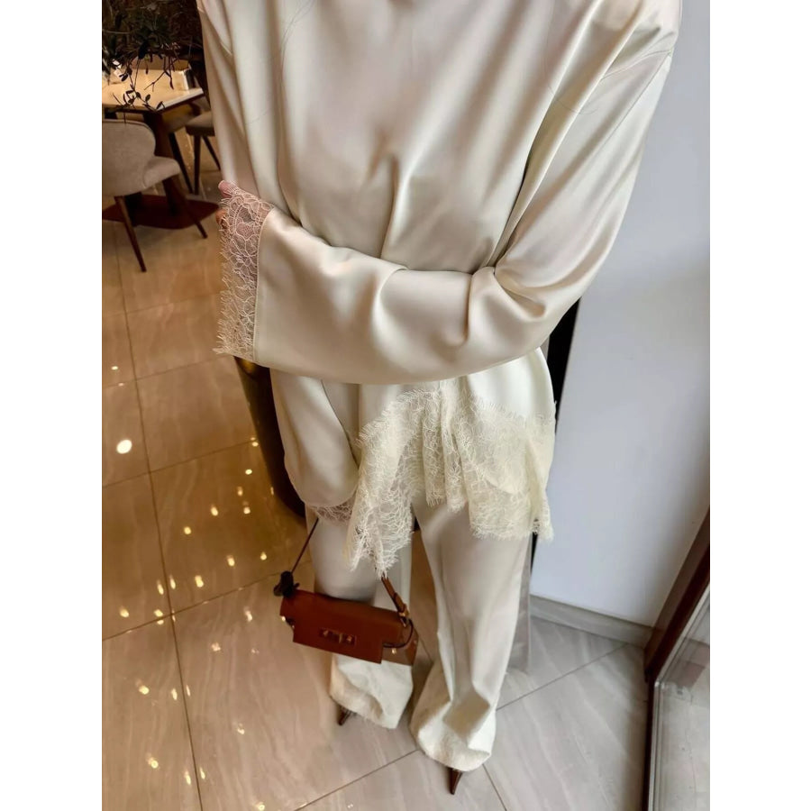 Lace Long Sleeve Top and Pants Set Apparel Accessories