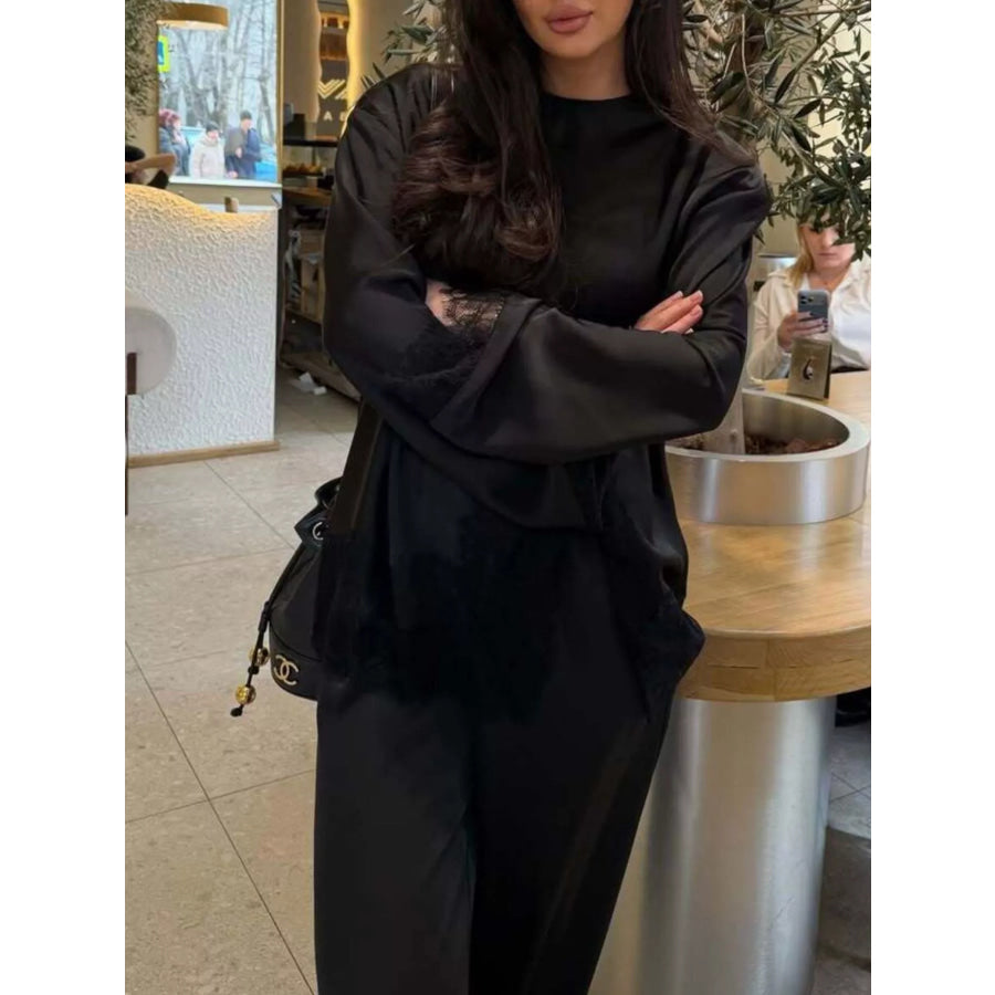 Lace Long Sleeve Top and Pants Set Apparel Accessories