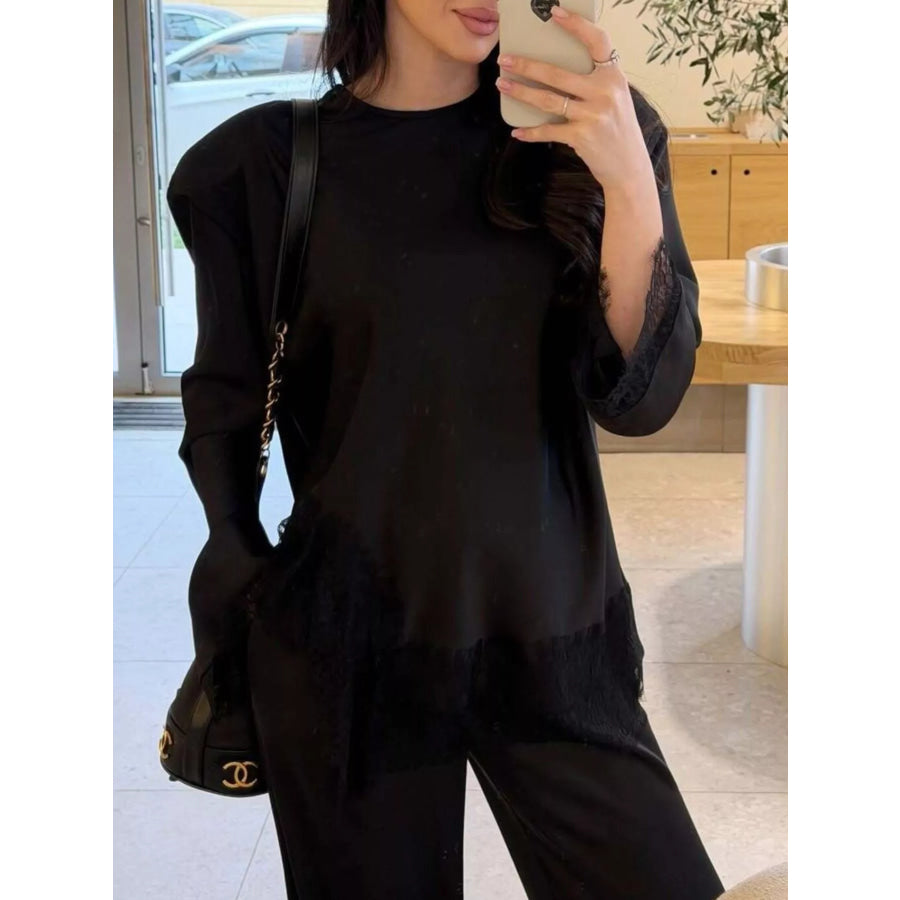 Lace Long Sleeve Top and Pants Set Black / S Apparel Accessories