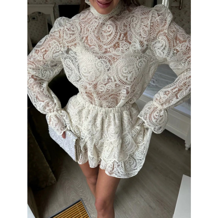 Lace Long Sleeve Top and Skirt Set Apparel and Accessories