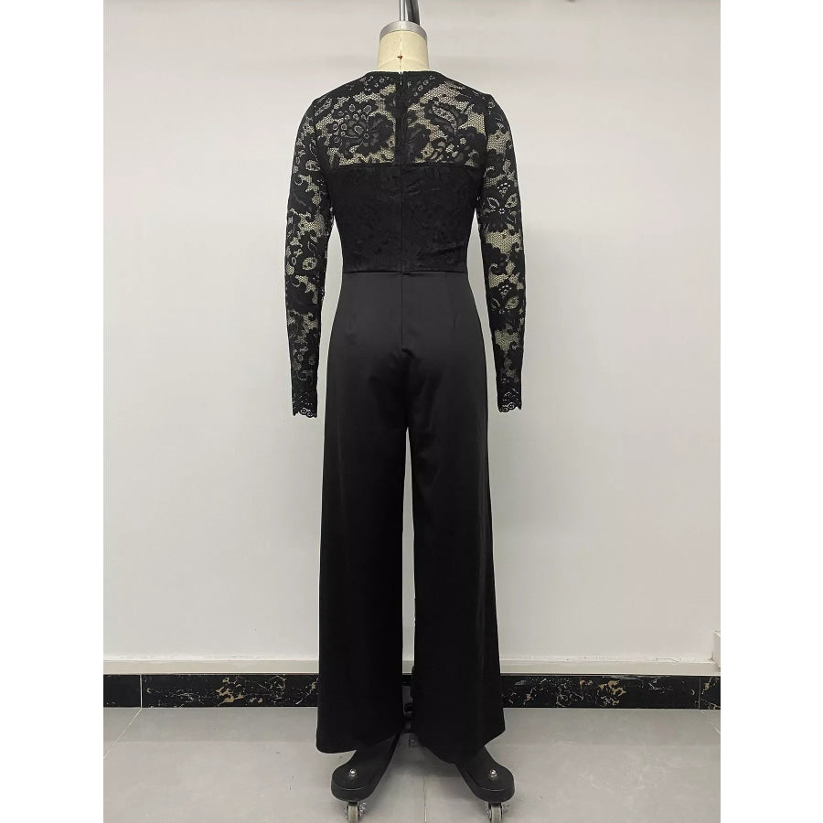 Lace Long Sleeve Wide-Leg Jumpsuit Apparel and Accessories