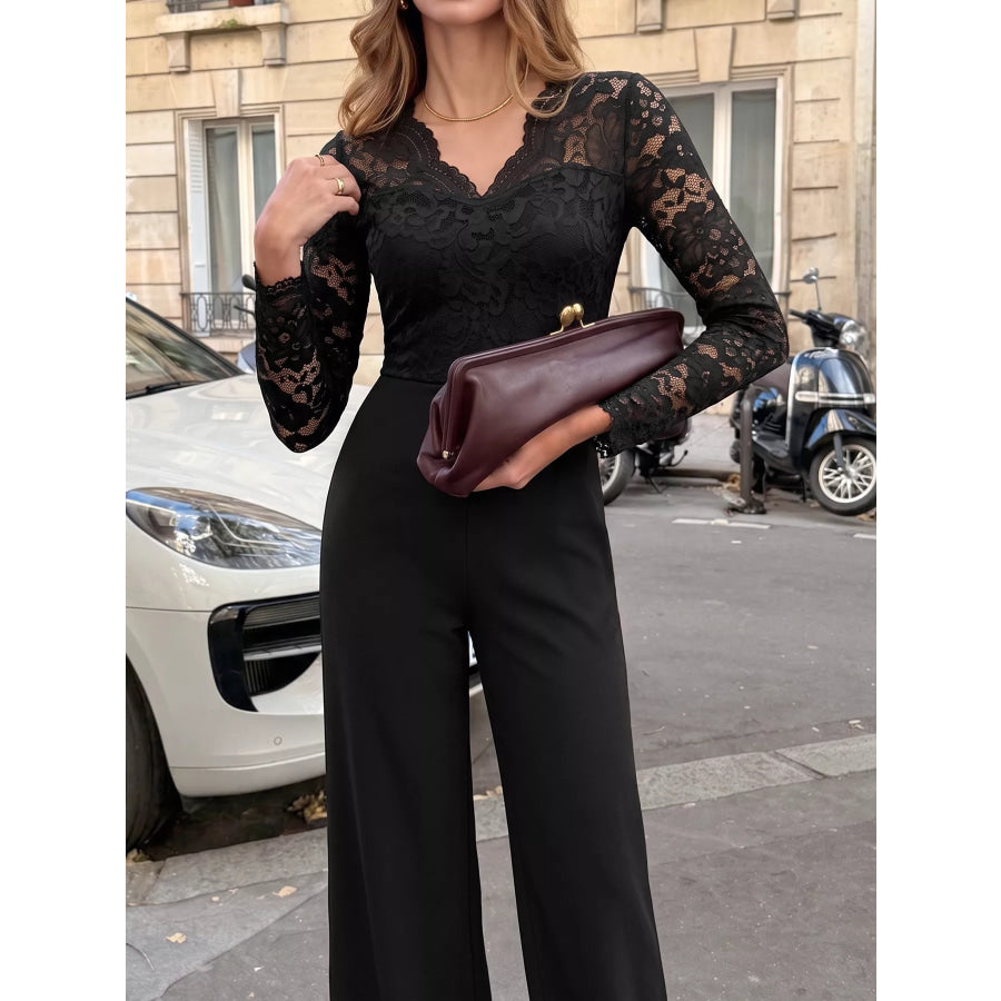 Lace Long Sleeve Wide-Leg Jumpsuit Apparel and Accessories