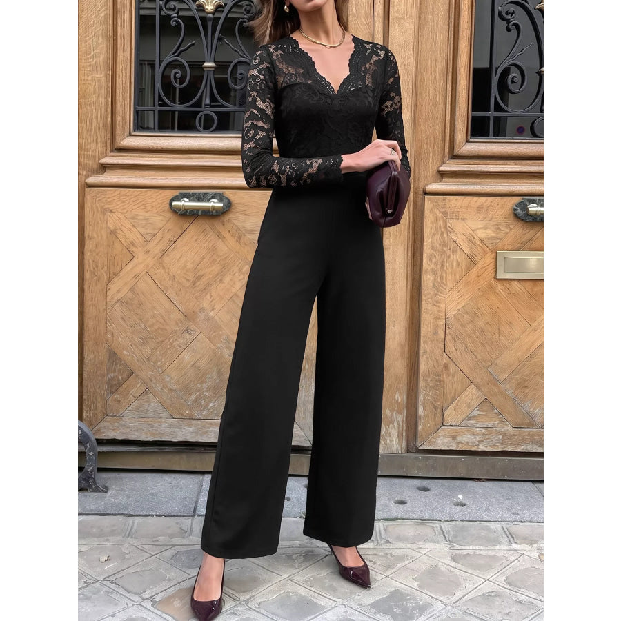 Lace Long Sleeve Wide-Leg Jumpsuit Apparel and Accessories