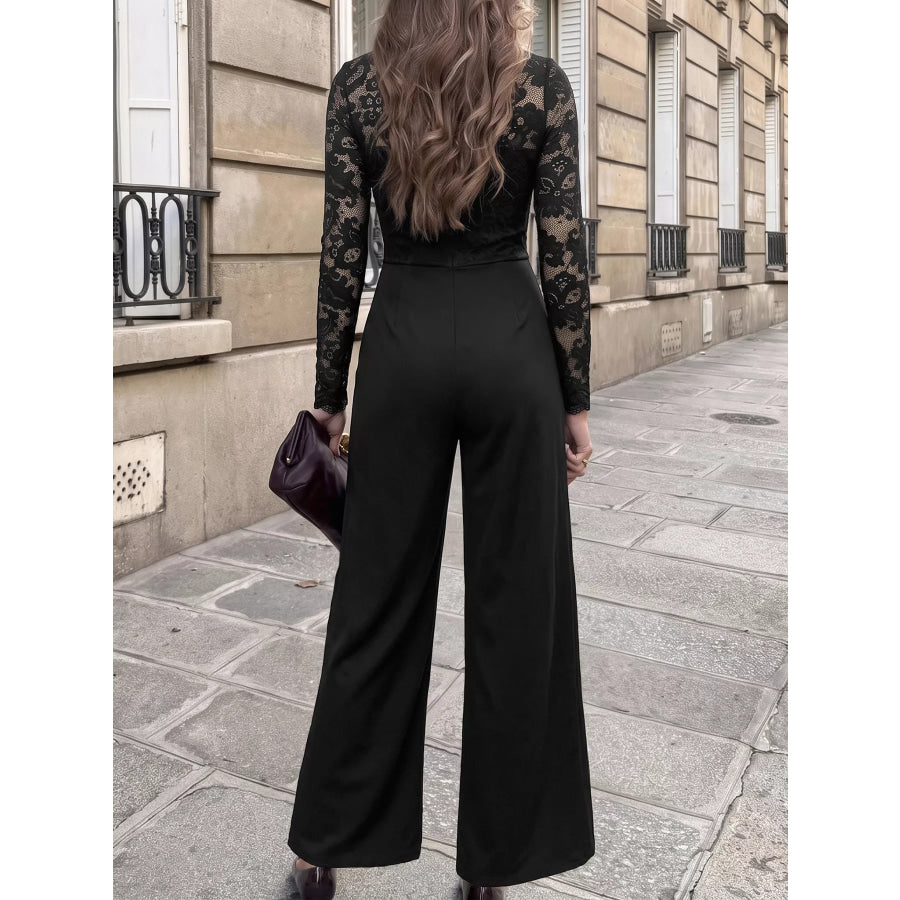 Lace Long Sleeve Wide-Leg Jumpsuit Apparel and Accessories