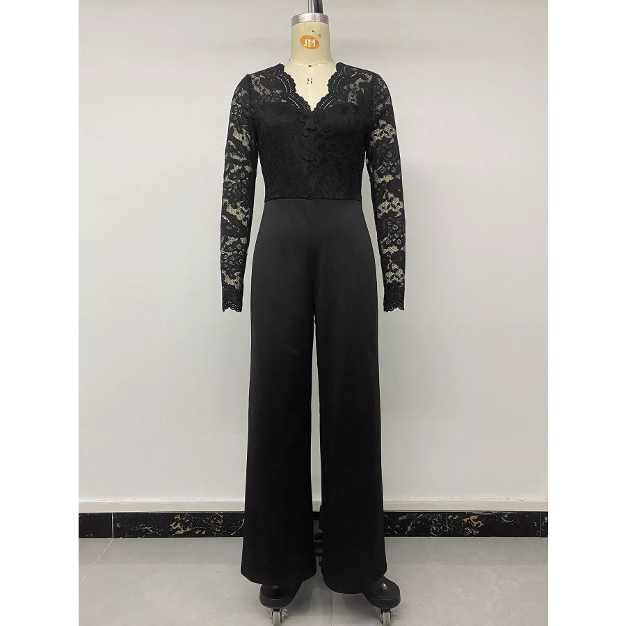 Lace Long Sleeve Wide-Leg Jumpsuit Apparel and Accessories