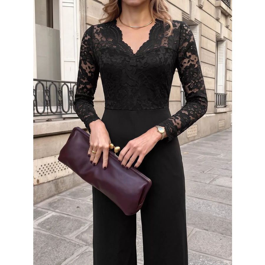 Lace Long Sleeve Wide-Leg Jumpsuit Apparel and Accessories