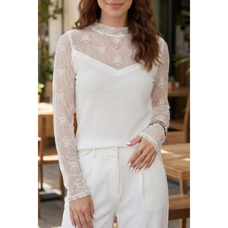 Lace Mesh Long Sleeve Top Apparel and Accessories
