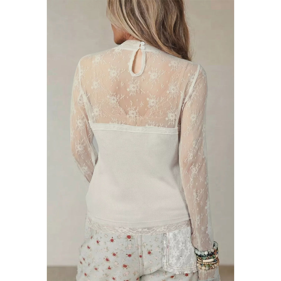 Lace Mesh Long Sleeve Top Apparel and Accessories