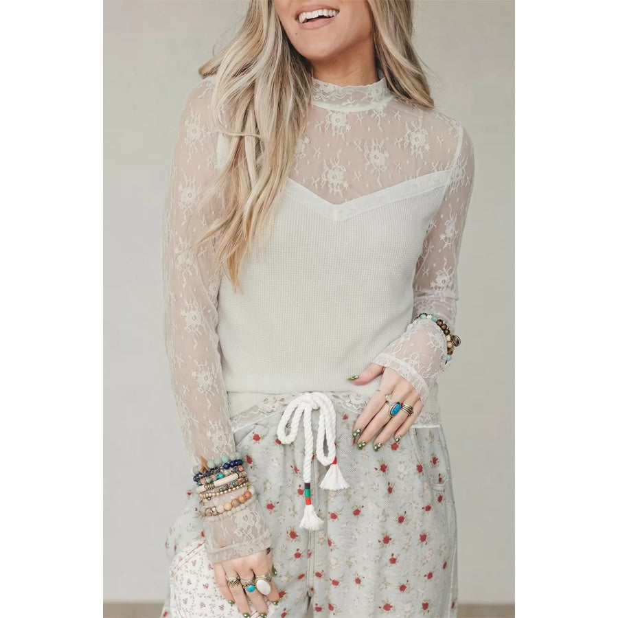 Lace Mesh Long Sleeve Top White / S Apparel and Accessories