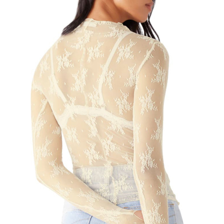 Lace Mock Neck Long Sleeve Blouse Apparel and Accessories