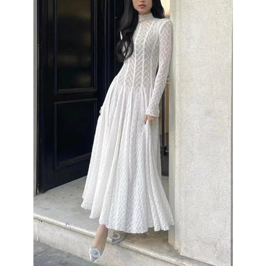 Lace Mock Neck Long Sleeve Maxi Dress Apparel and Accessories