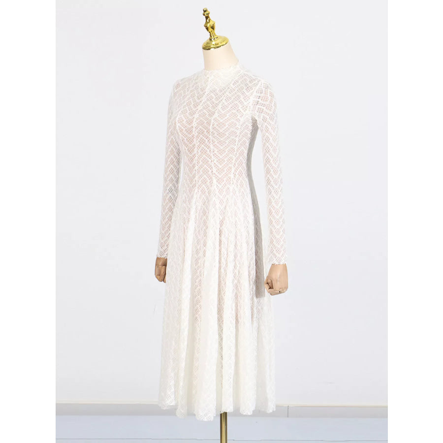 Lace Mock Neck Long Sleeve Maxi Dress Apparel and Accessories