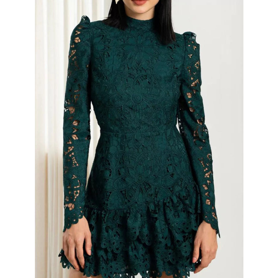 Lace Mock Neck Long Sleeve Mini Dress Apparel and Accessories