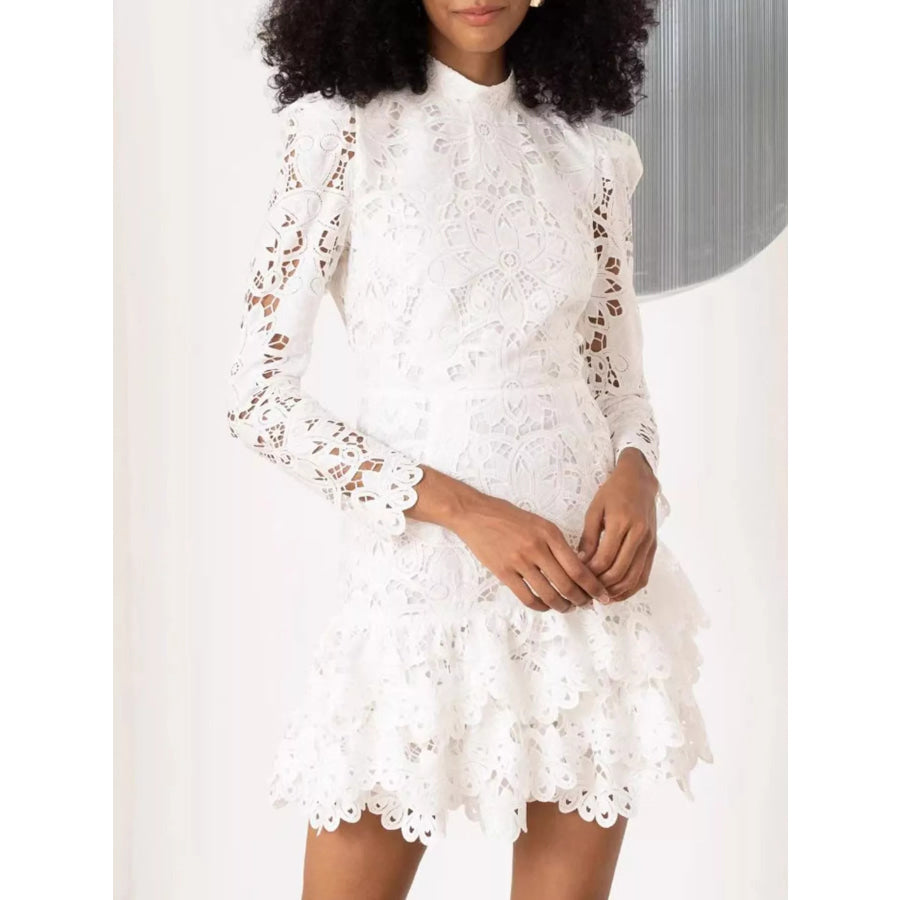Lace Mock Neck Long Sleeve Mini Dress Apparel and Accessories