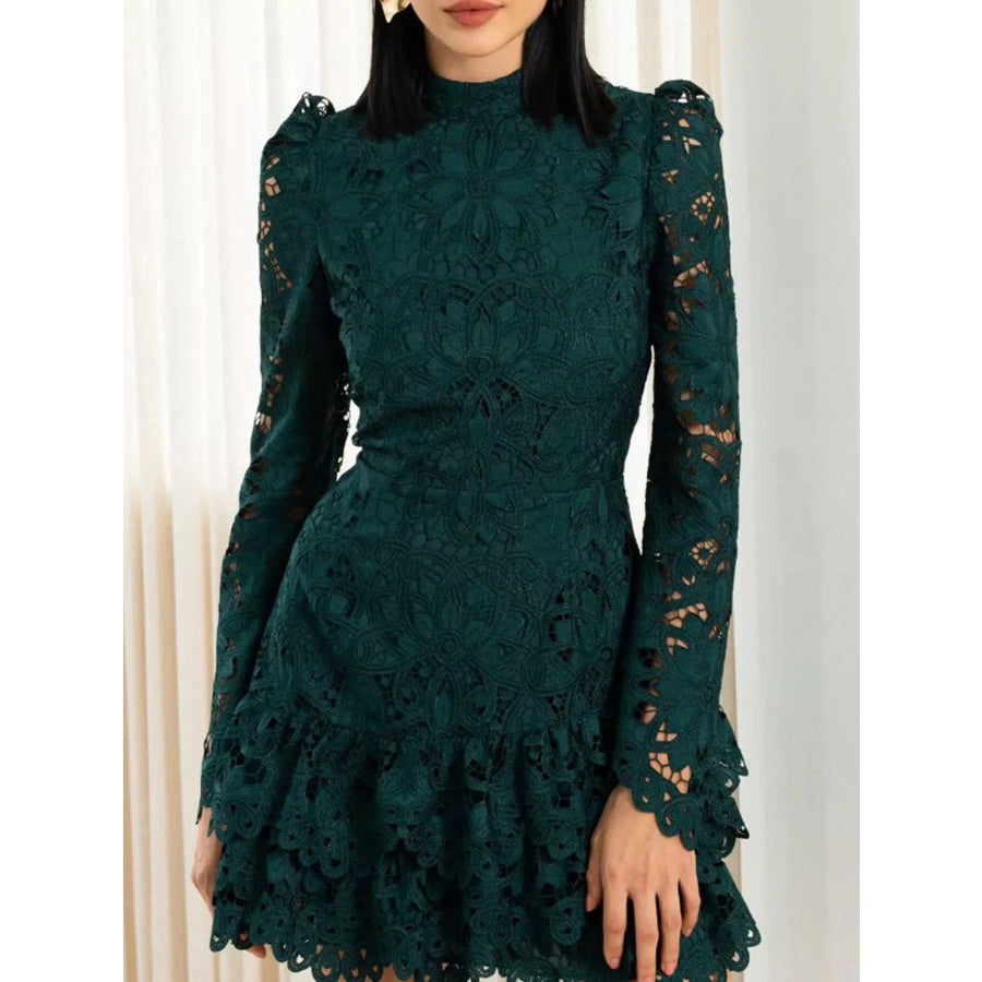 Lace Mock Neck Long Sleeve Mini Dress Apparel and Accessories
