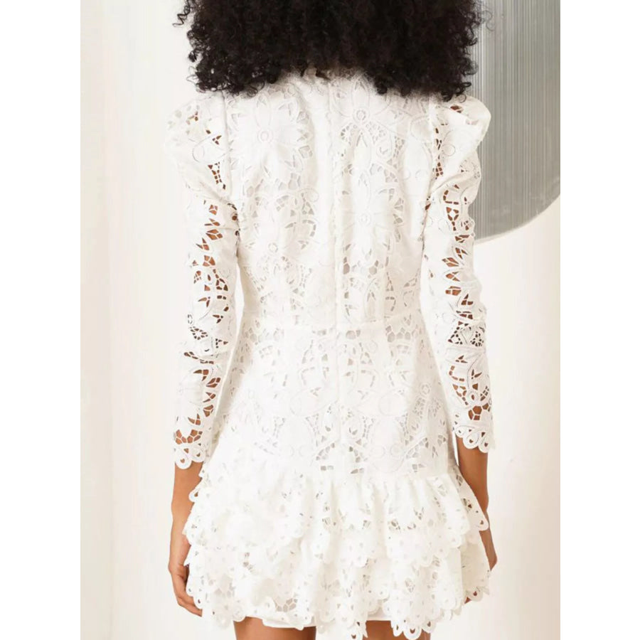 Lace Mock Neck Long Sleeve Mini Dress Apparel and Accessories