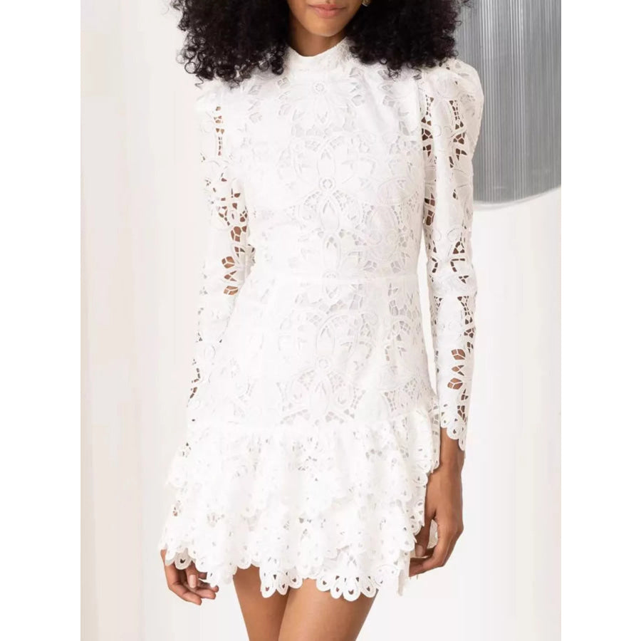 Lace Mock Neck Long Sleeve Mini Dress White / S Apparel and Accessories