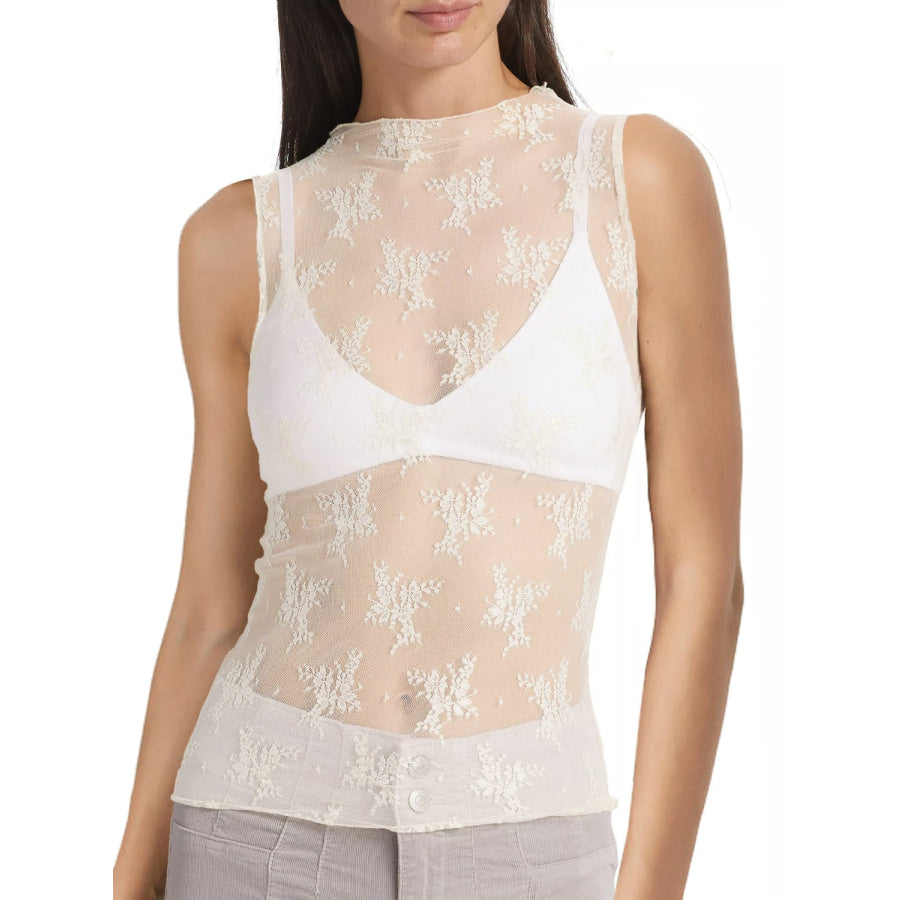 Lace Mock Neck Top Cream / XS Apparel and Accessories