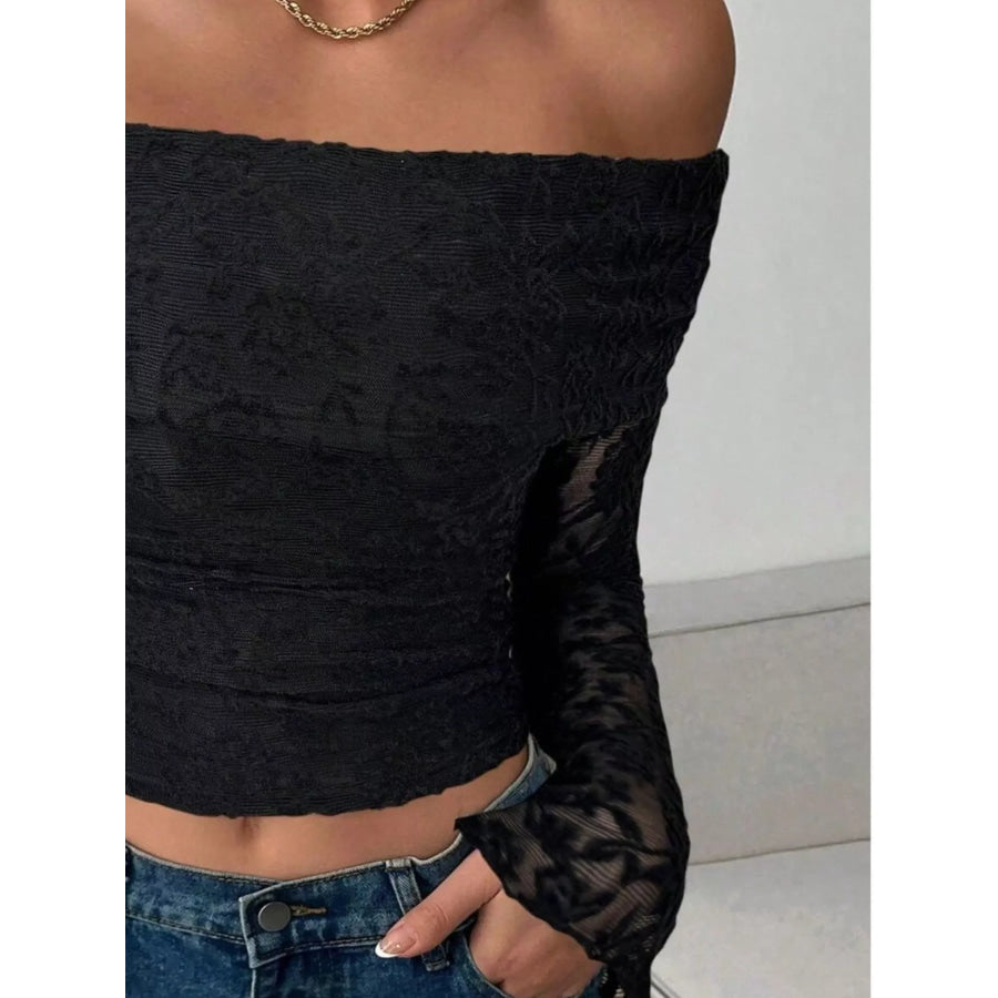Lace Off-Shoulder Long Sleeve Top Apparel and Accessories