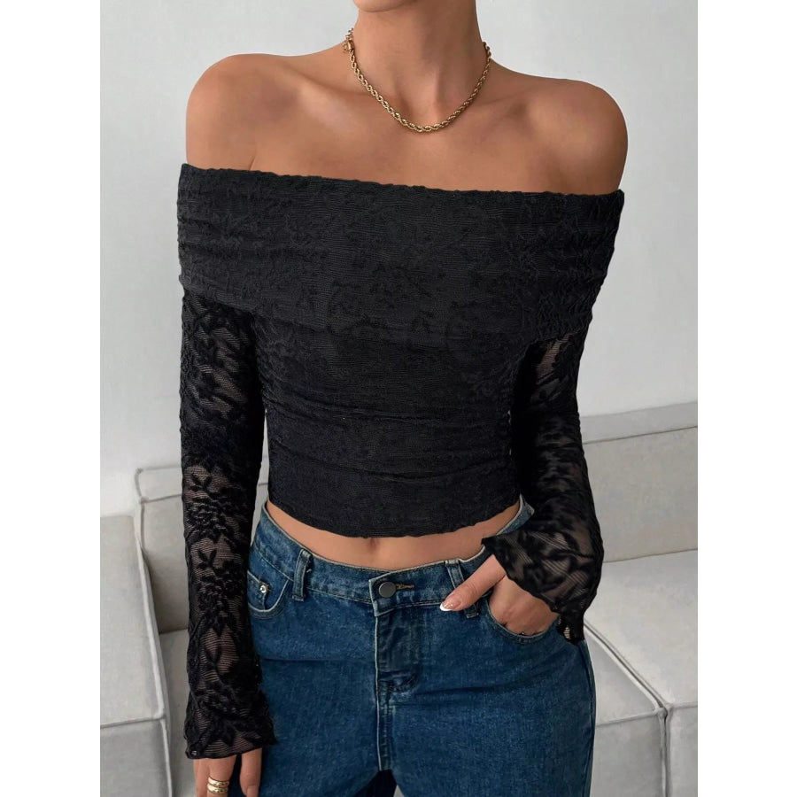 Lace Off-Shoulder Long Sleeve Top Black / XS Apparel and Accessories
