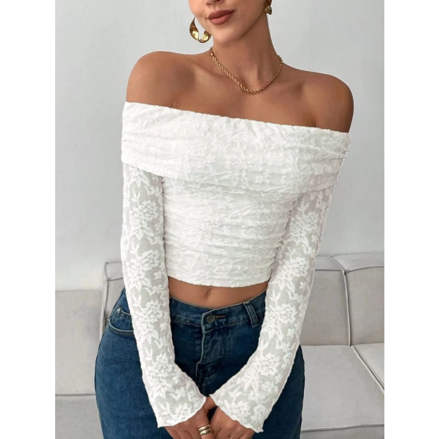 Lace Off-Shoulder Long Sleeve Top White / XS Apparel and Accessories