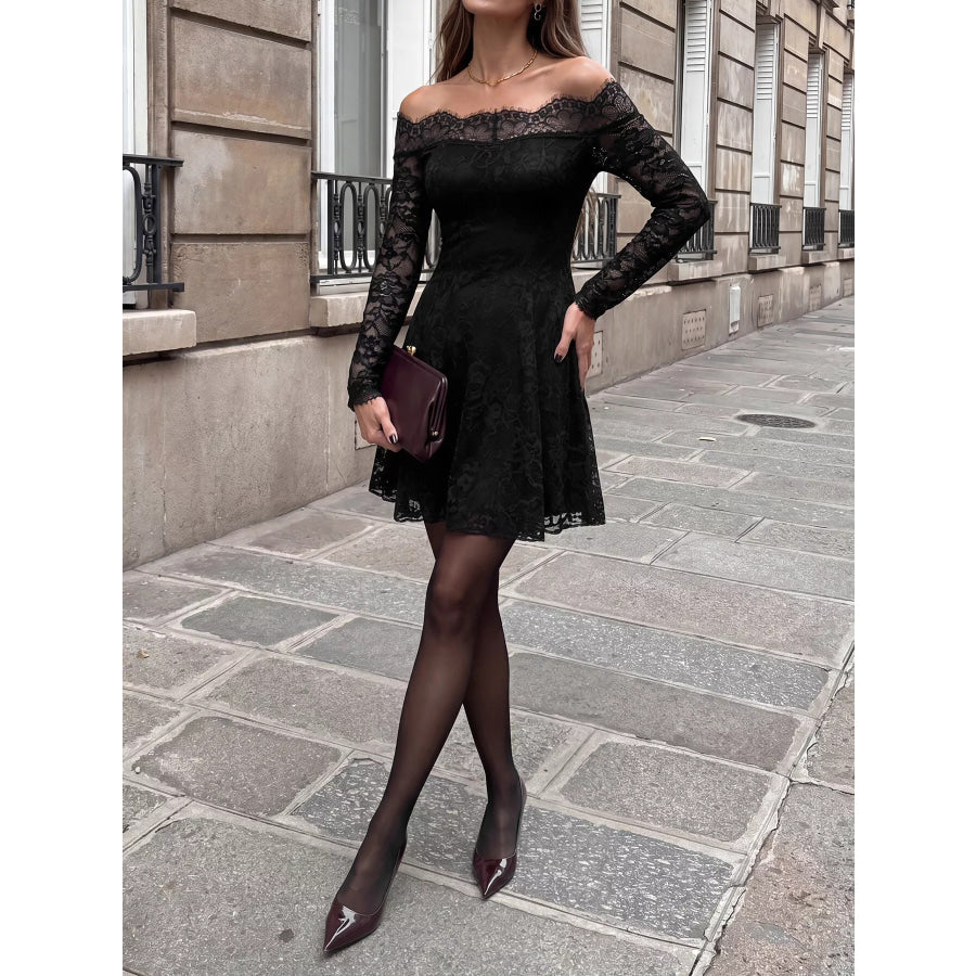 Lace Off Shoulder Mini Dress Apparel and Accessories