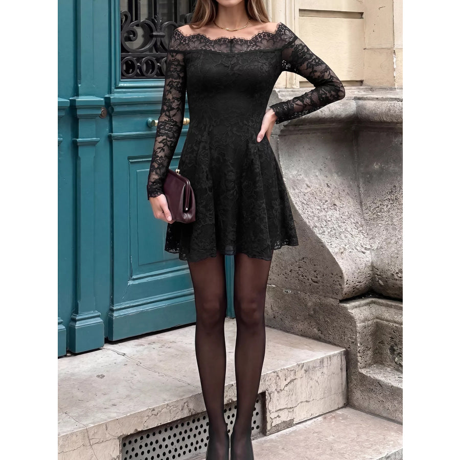 Lace Off Shoulder Mini Dress Apparel and Accessories