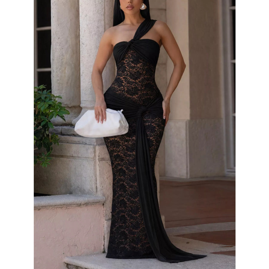 Lace One-Shoulder Maxi Dress Black / S Apparel and Accessories