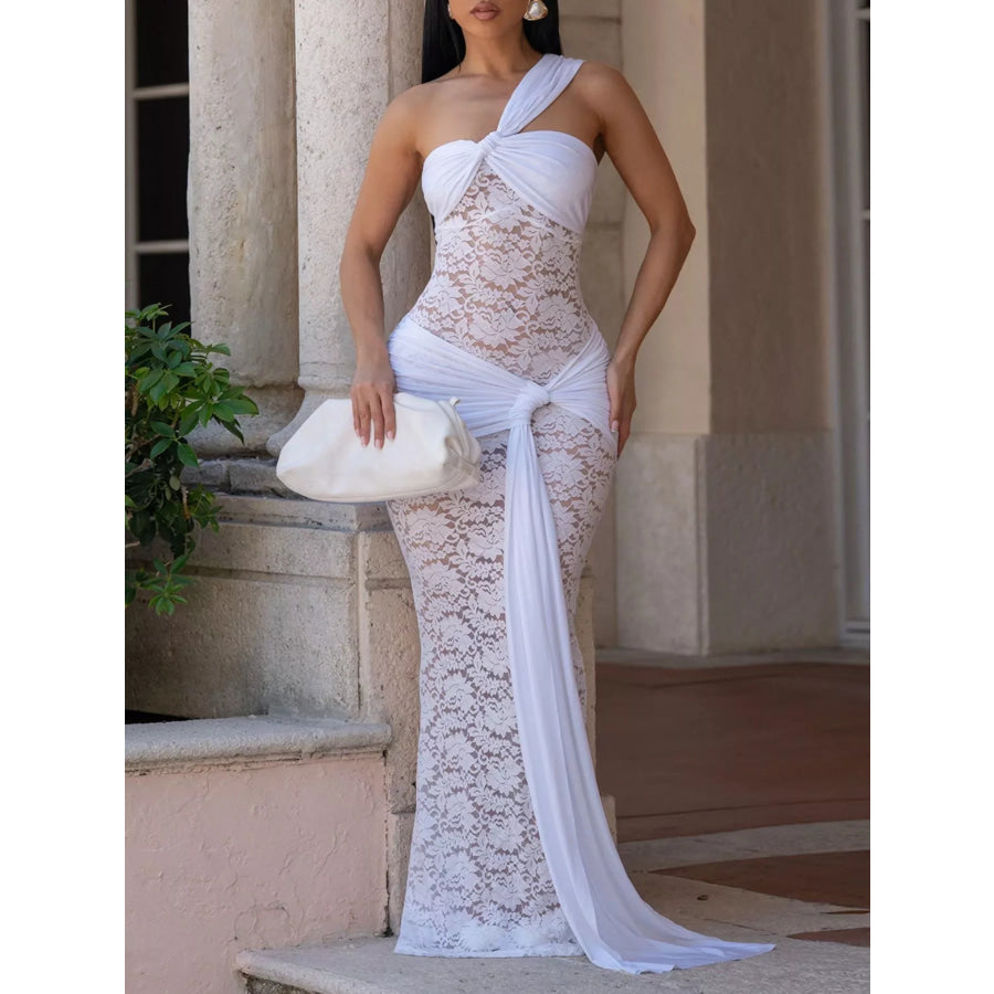 Lace One-Shoulder Maxi Dress White / S Apparel and Accessories