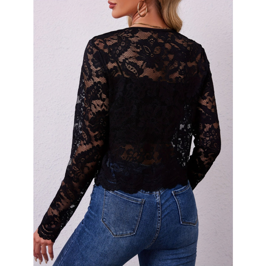 Lace Open Front Long Sleeve Jacket Apparel and Accessories