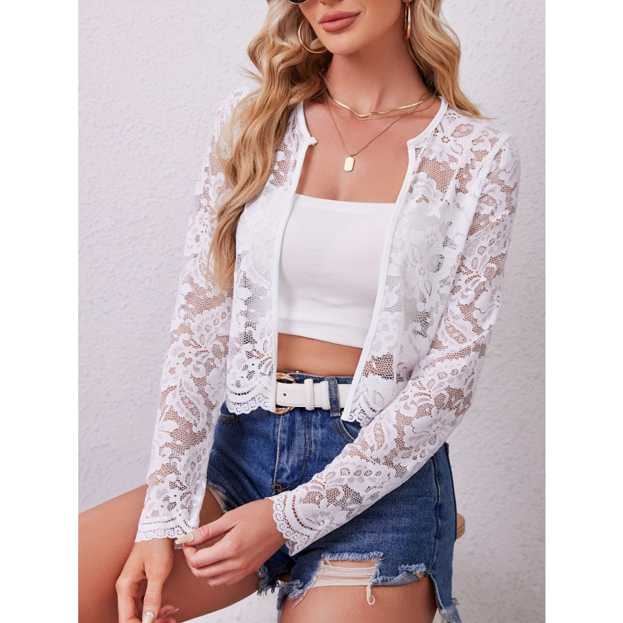 Lace Open Front Long Sleeve Jacket Apparel and Accessories