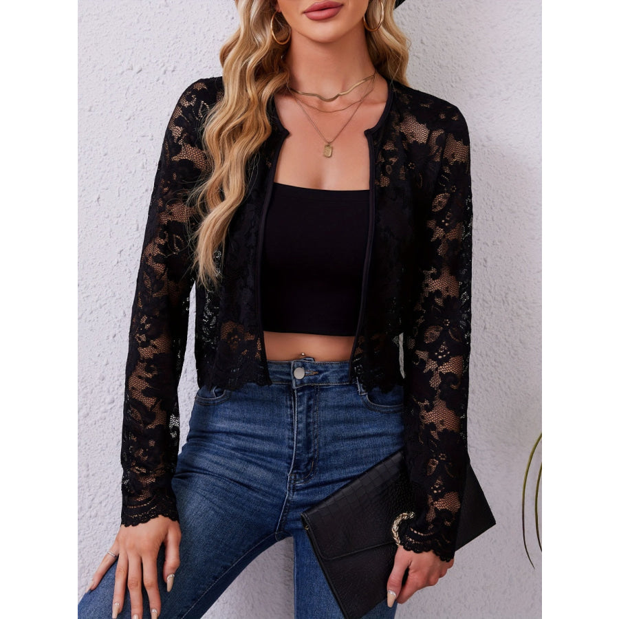 Lace Open Front Long Sleeve Jacket Apparel and Accessories