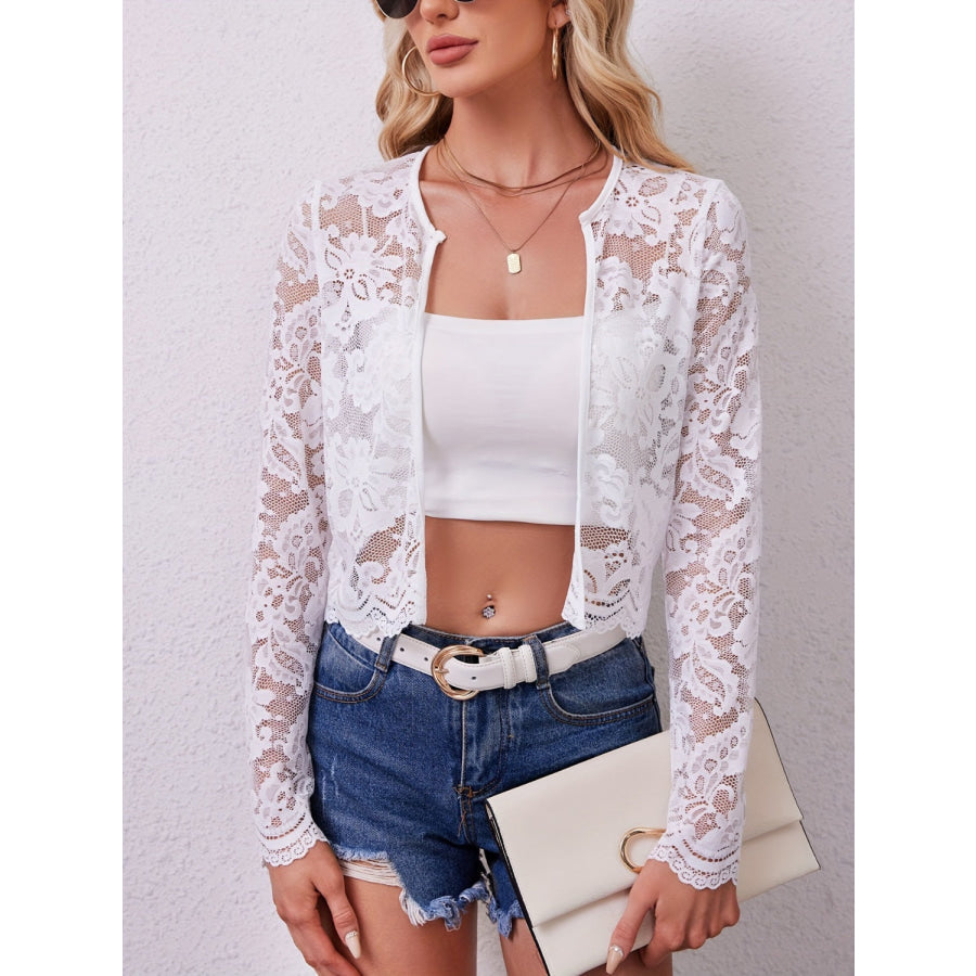 Lace Open Front Long Sleeve Jacket Apparel and Accessories