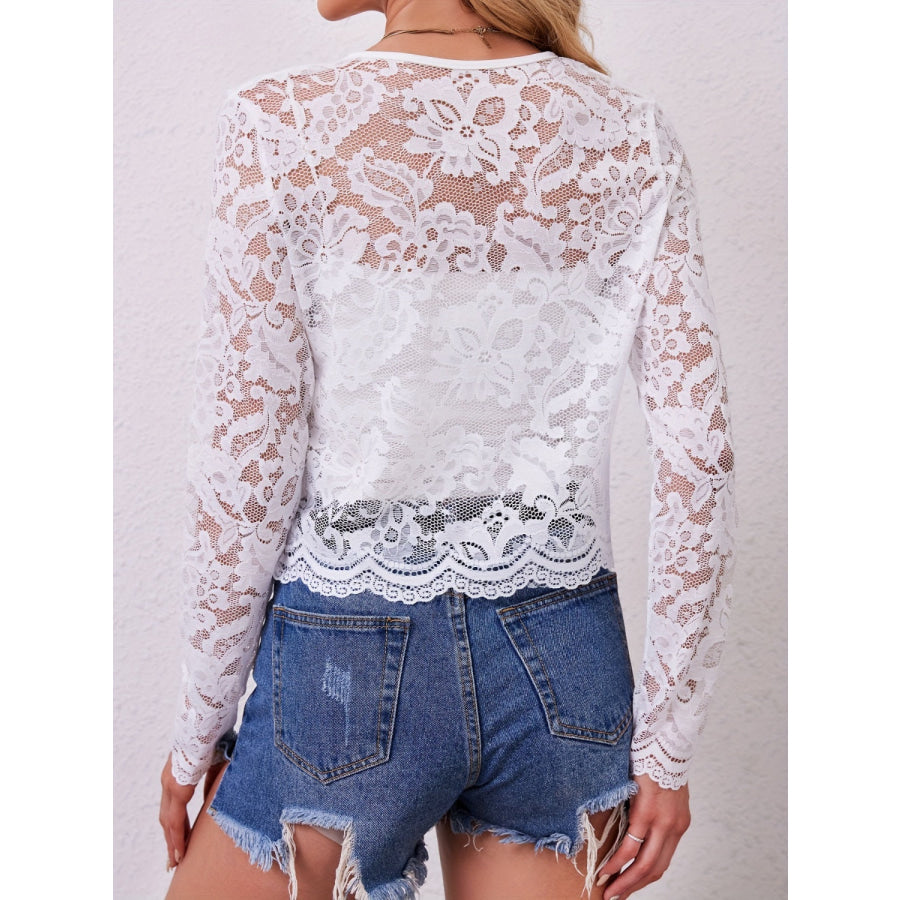 Lace Open Front Long Sleeve Jacket Apparel and Accessories