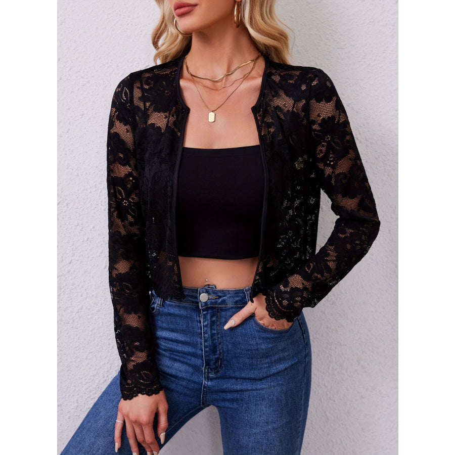 Lace Open Front Long Sleeve Jacket Black / S Apparel and Accessories