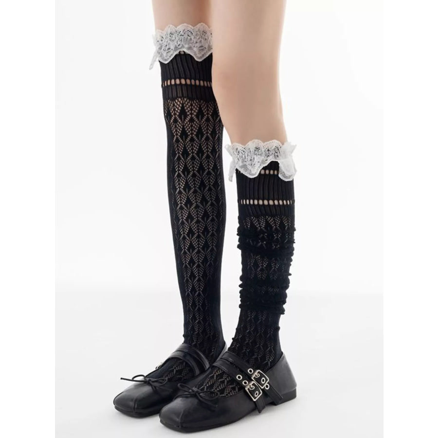 Lace Over-the-Knee Hollow-Out Stockings Black / One Size Apparel and Accessories